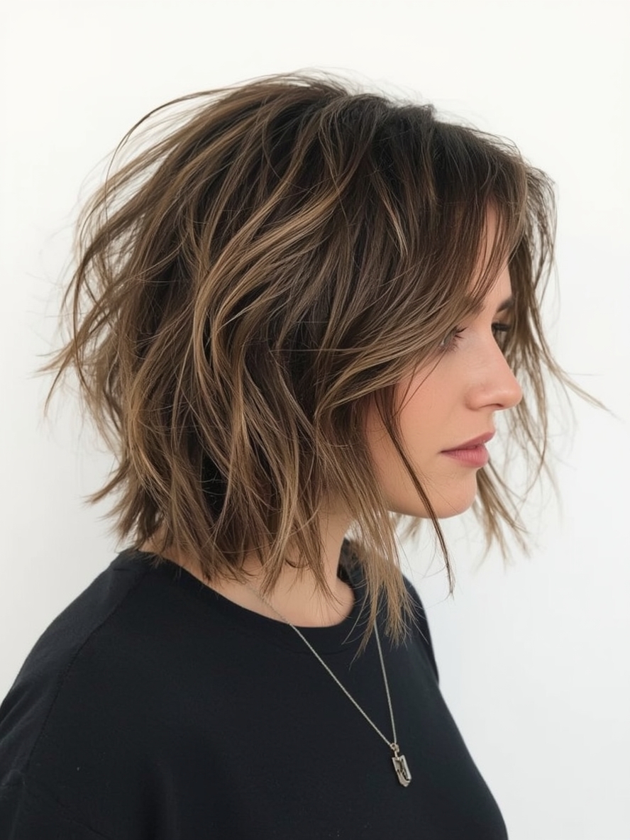 Short Messy Haircuts For Women: Choppy Lob with Face-Framing Pieces