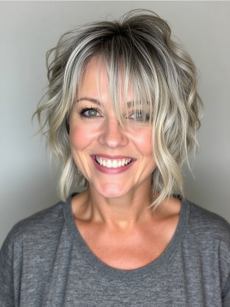 Hairstyle For Thin Fine Hair Over 50: Shaggy Bob