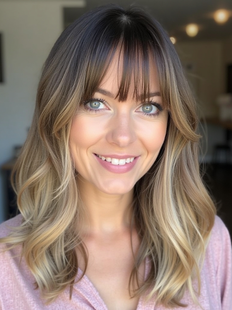 Face Framing Curtain Bangs with Balayage Highlights