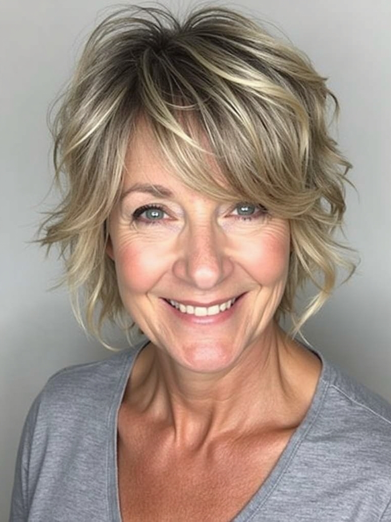 Hairstyles For Thin Fine Hair Over 60: Shaggy Layers with Bangs