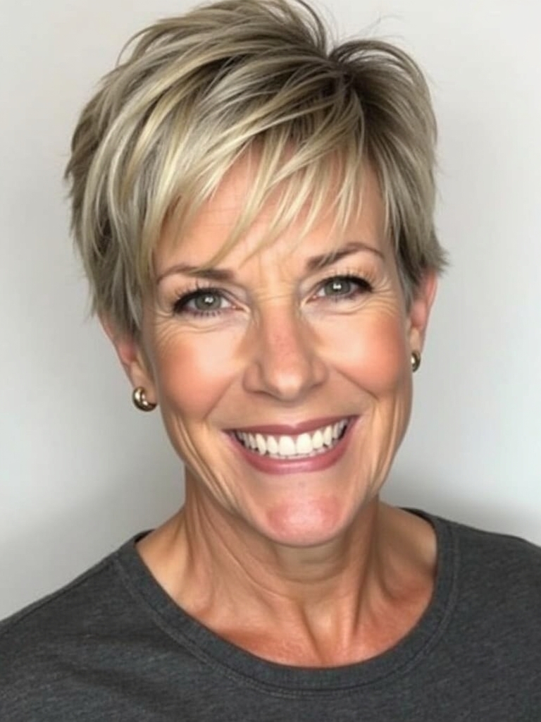 Hairstyles For Thin Hair Fine Over 50: Side-Parted Pixie