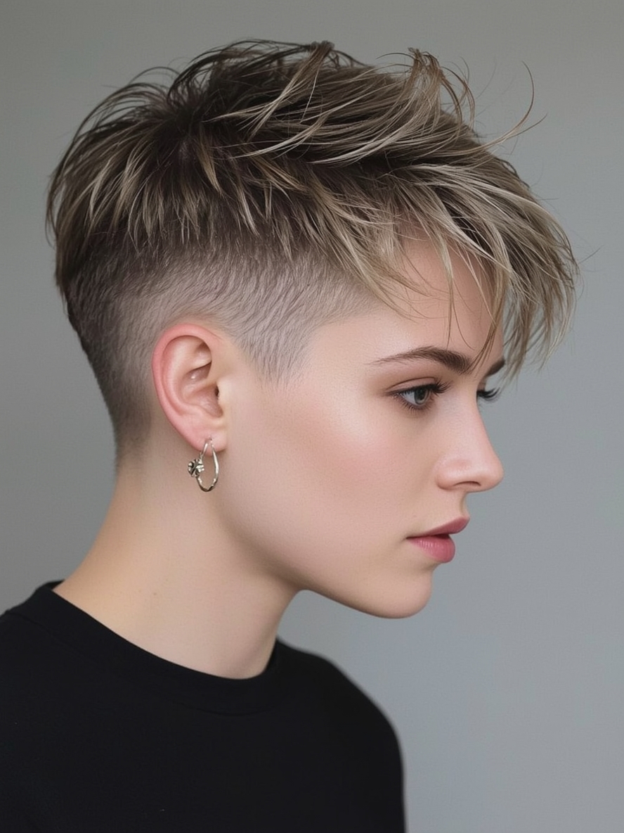 Short Messy Haircuts For Women: Shaved Side with Textured Top