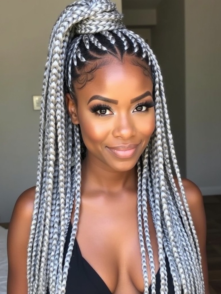 Silver Braids on Dark Skin