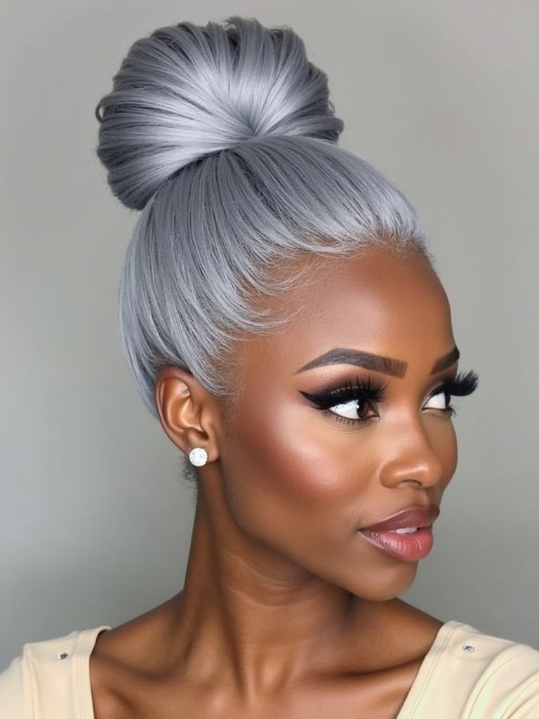 Silver Top Knot on Dark Skin