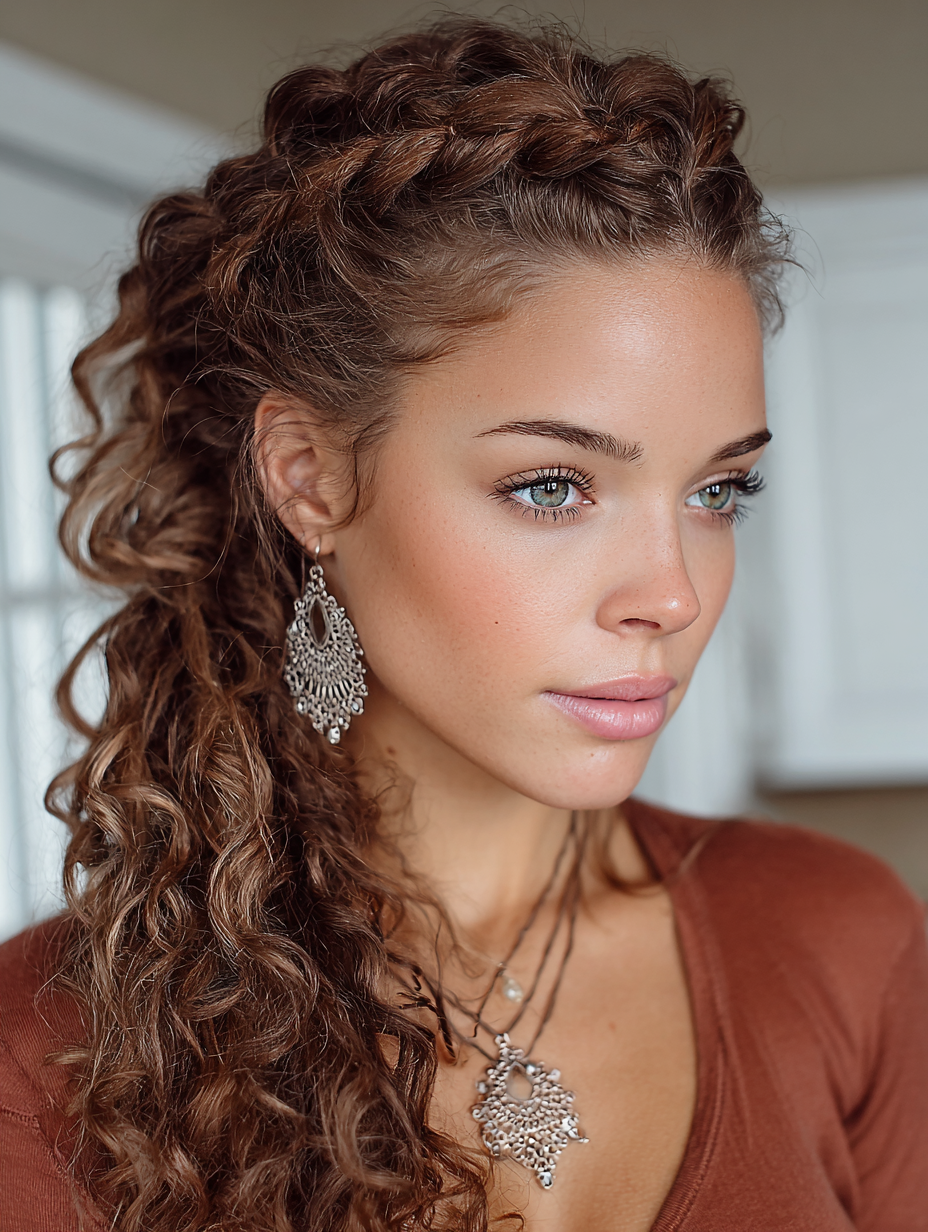Braids In Front Curly Hair In Back: Rope Braids with Curly Ends
