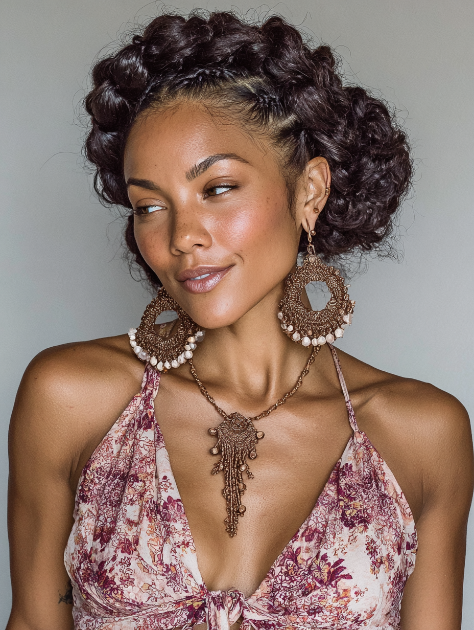 Braids In Front Curly Hair In Back: Twisted Braids with Curly Halo