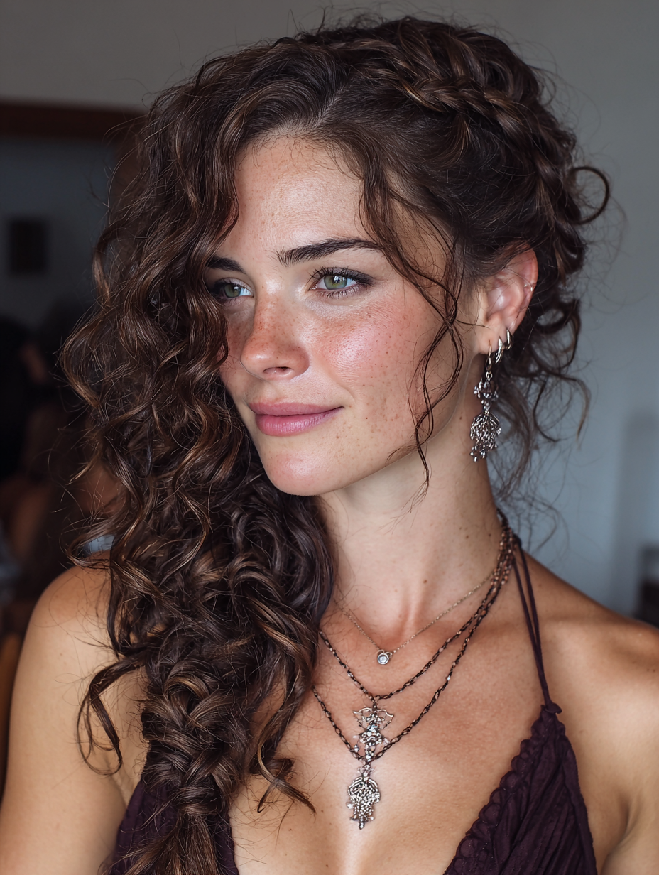 Braids In Front Curly Hair In Back: Braided Side Bang with Curls