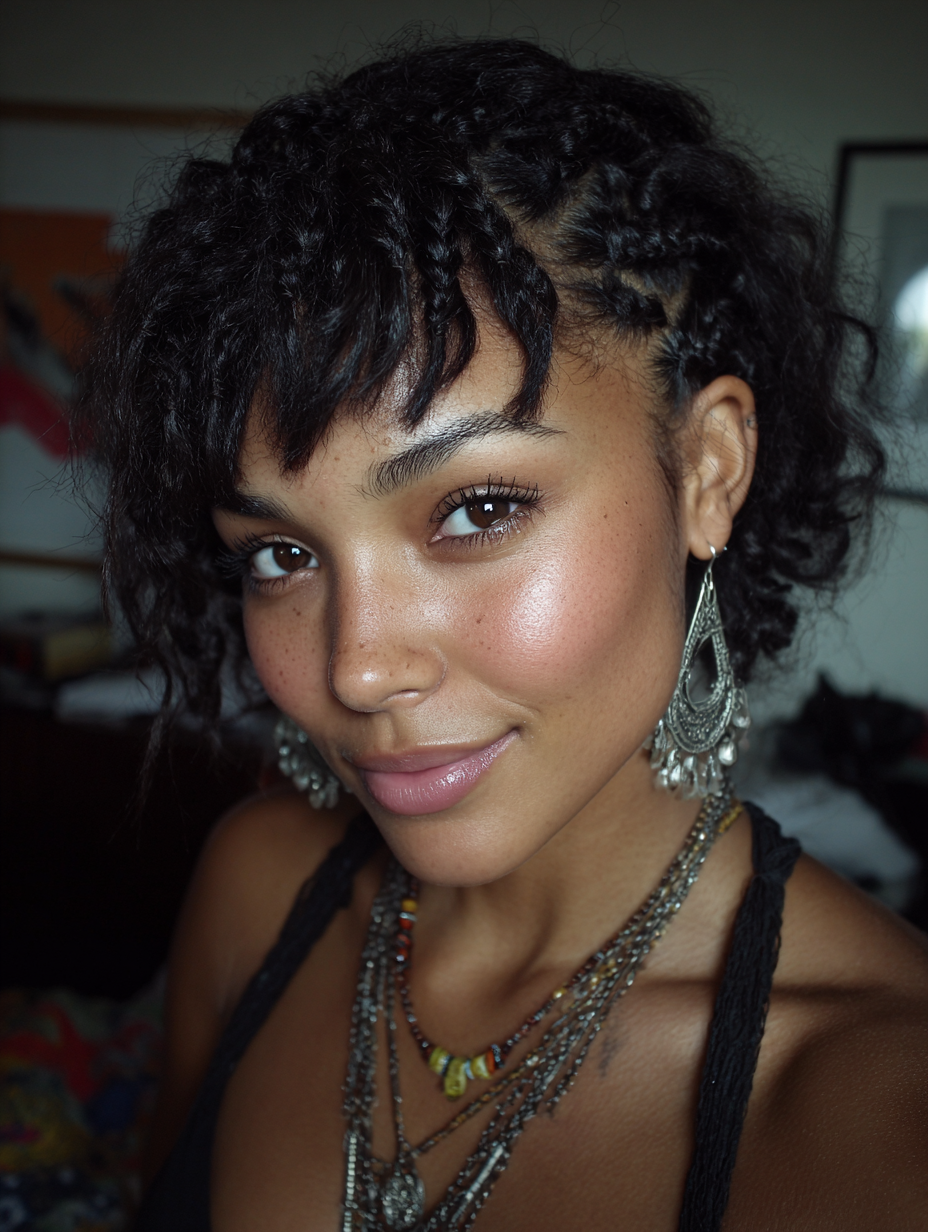 Braids In Front Curly Hair In Back: Braided Fringe with Curly Bob