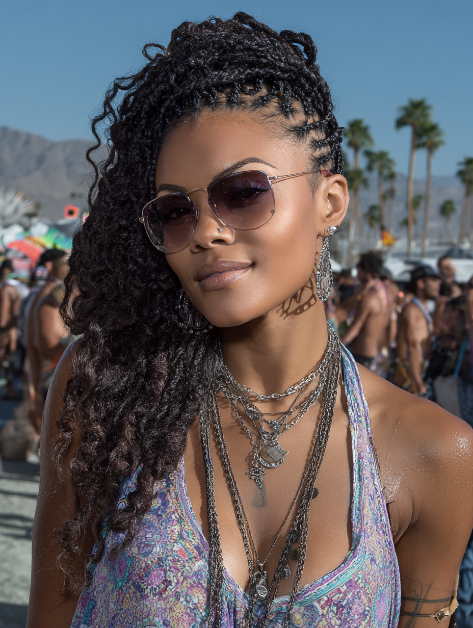 Braids In Front Curly Hair In Back: Box Braids with Curly Bottom