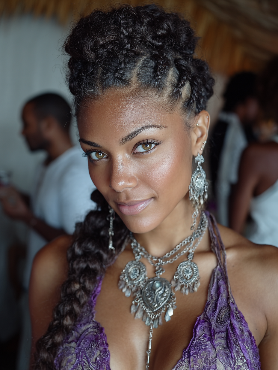 Braids In Front Curly Hair In Back: Feed-In Braids with Curly Top