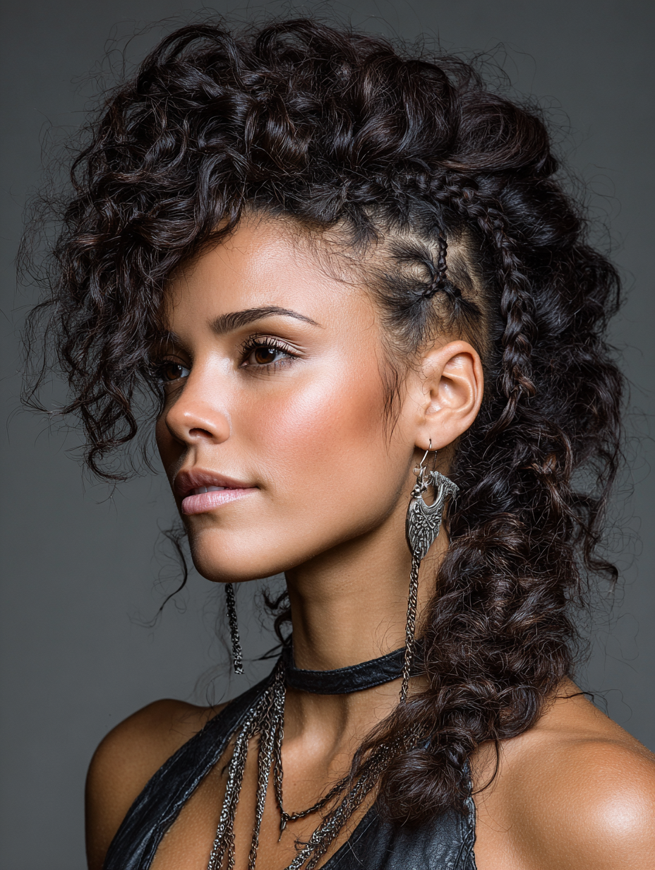Braids In Front Curly Hair In Back: Braided Mohawk with Curly Texture