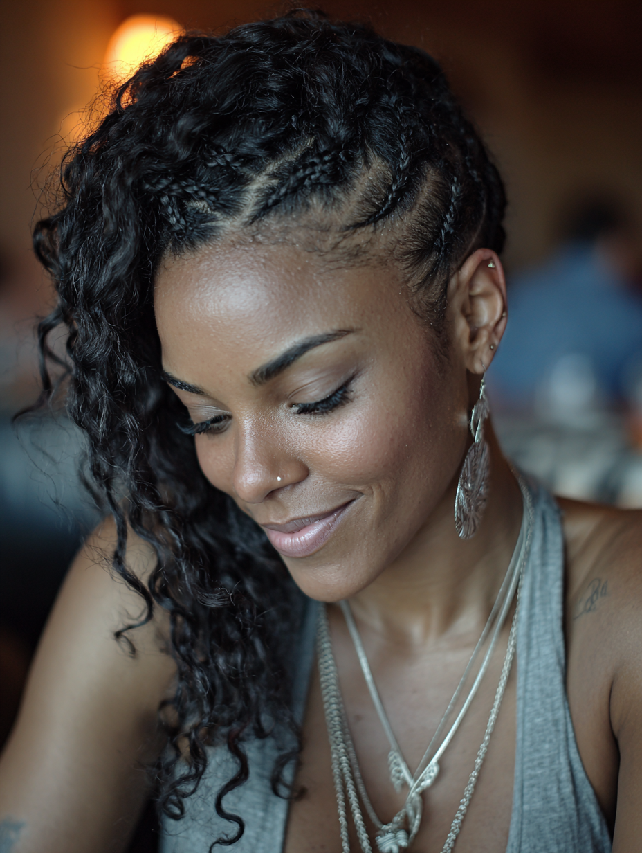 Braids In Front Curly Hair In Back: Lemonade Braids with Curly Swoop