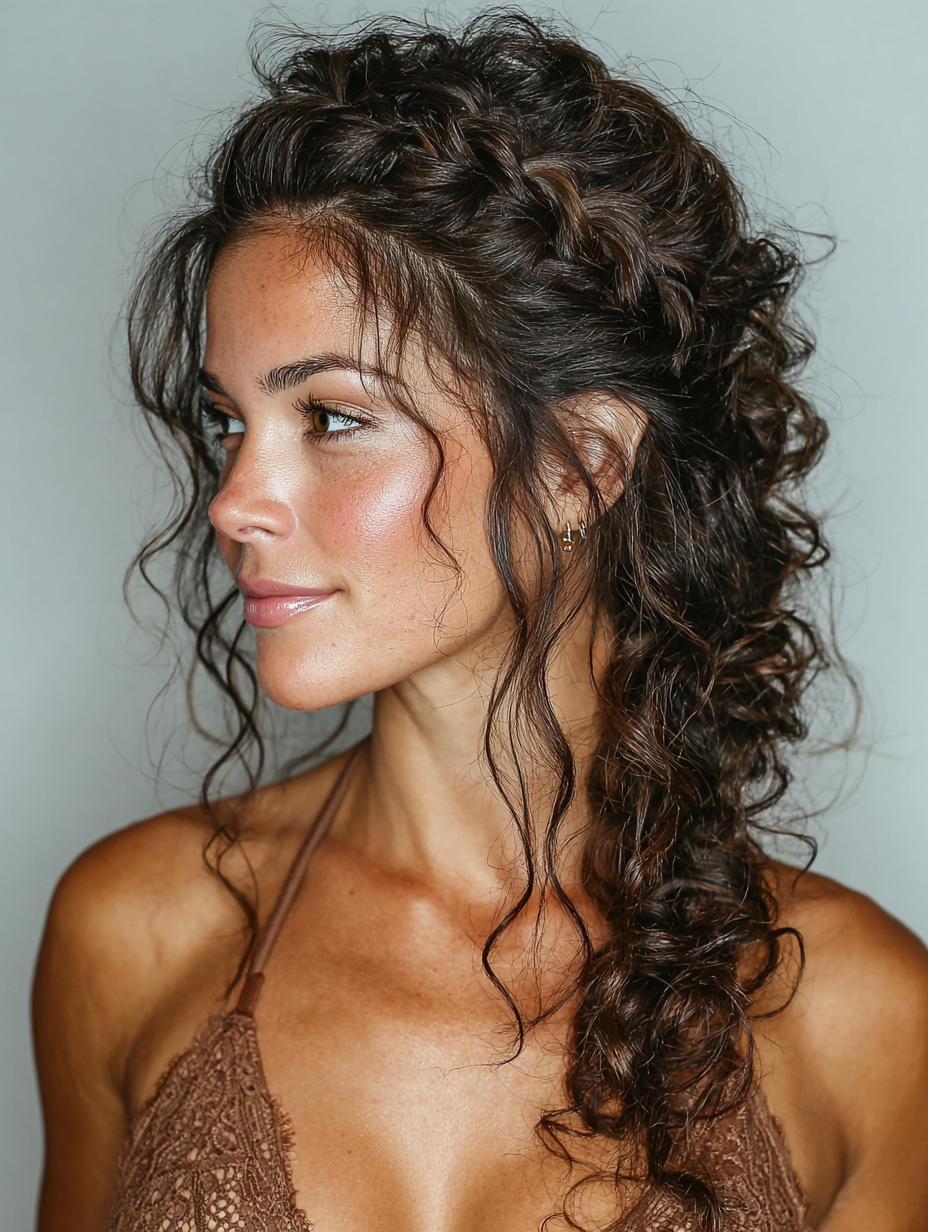 Braids In Front Curly Hair In Back: Angled Braids into Curly Layers
