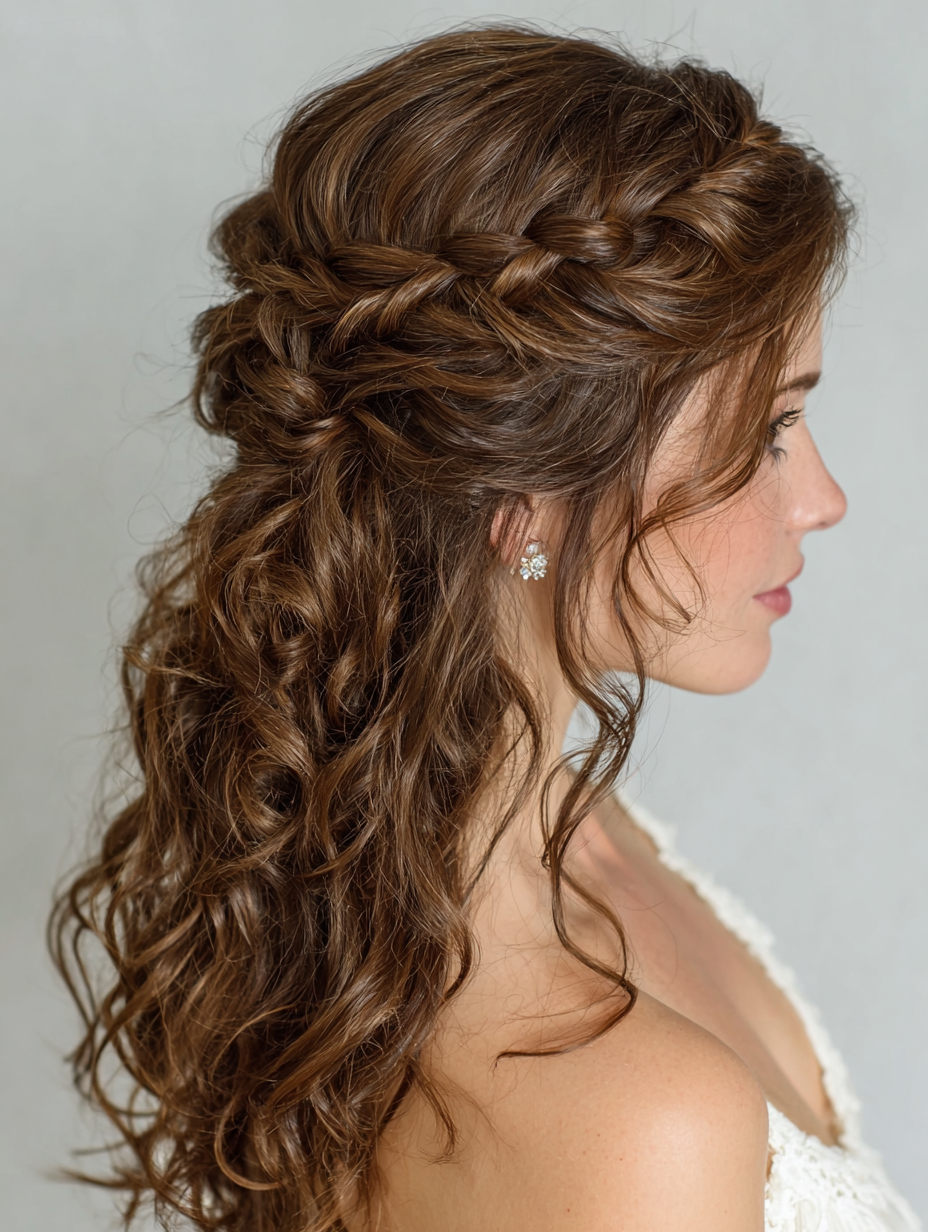 Braids In Front Curly Hair In Back: Waterfall Braid with Curly Bottom