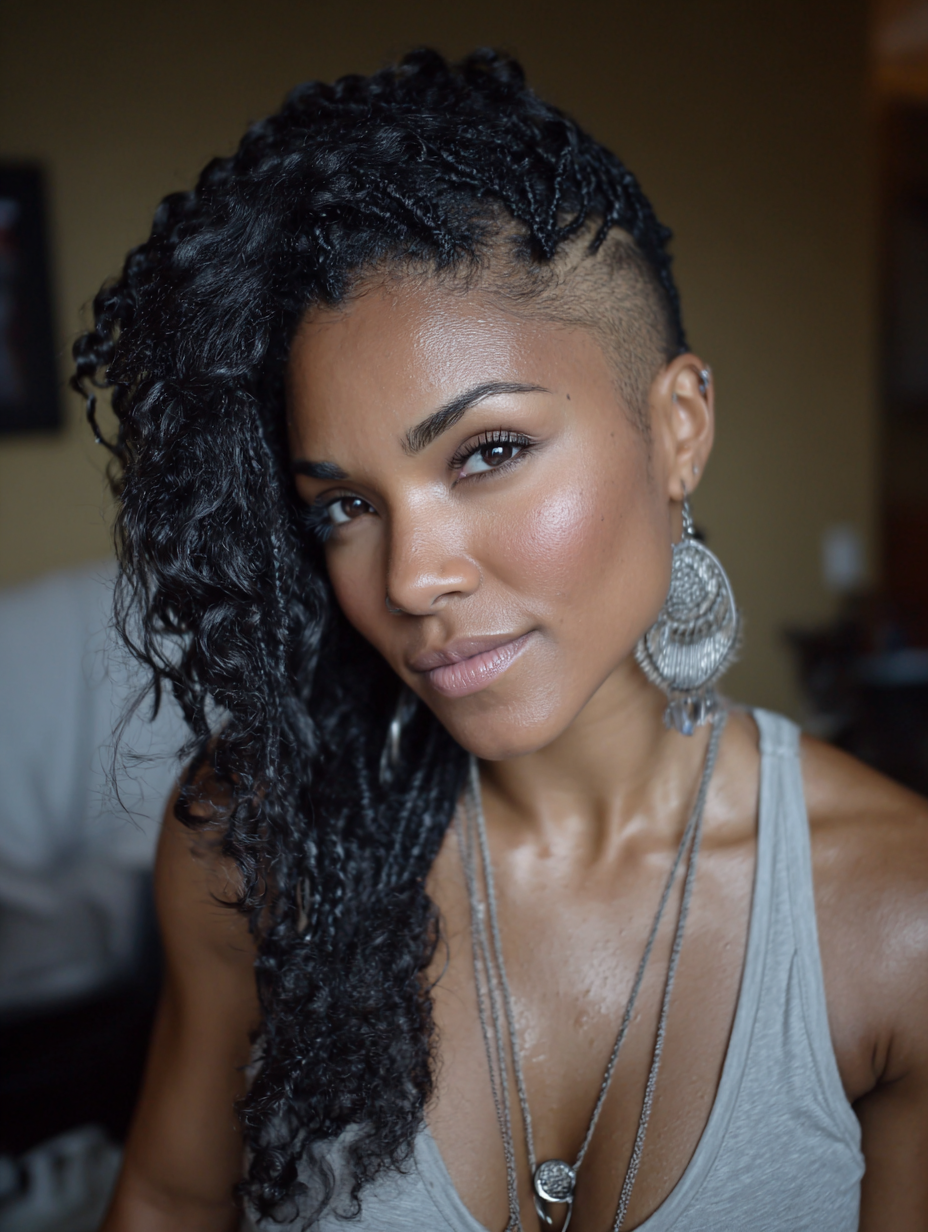 Braids In Front Curly Hair In Back: Micro Braids with Curly Undercut