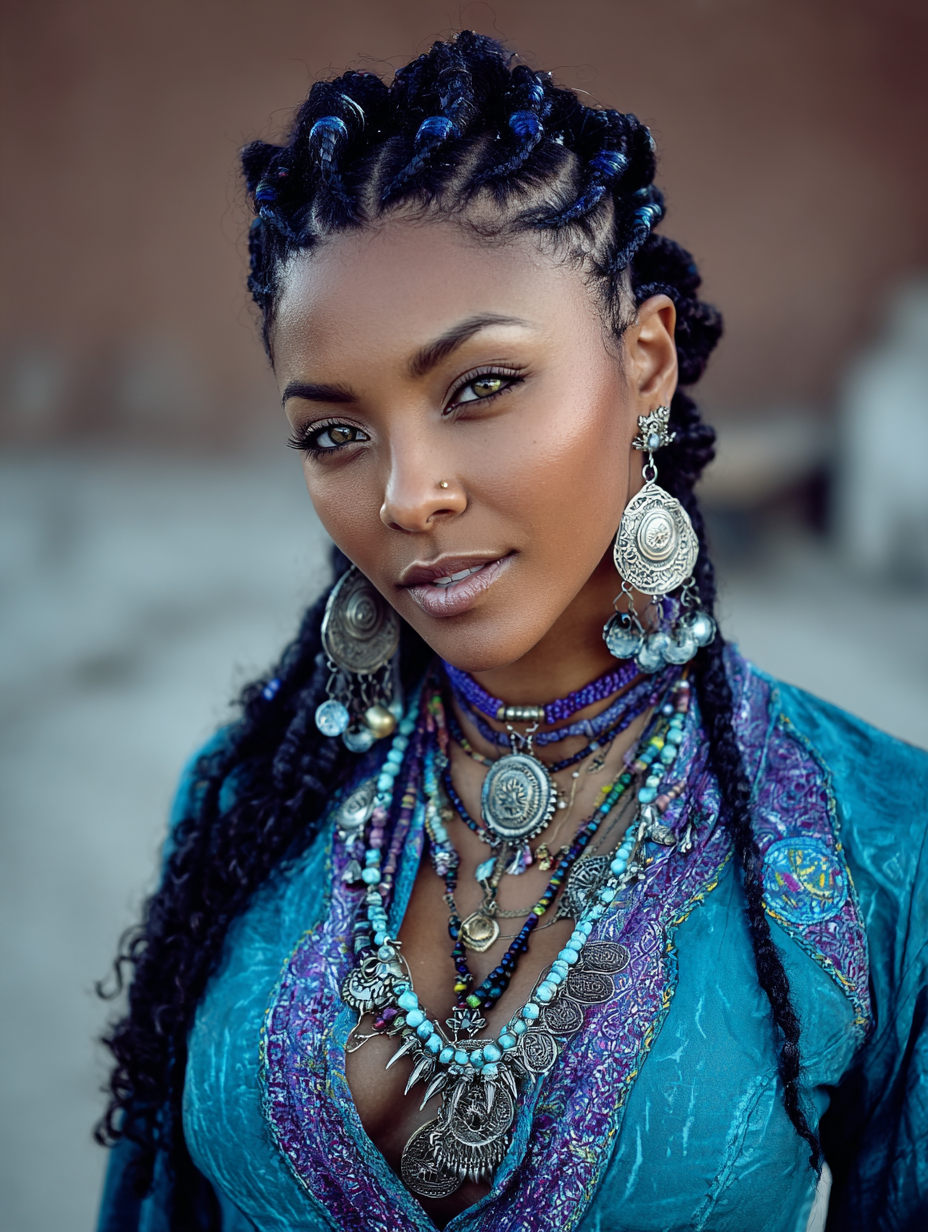 Braids In Front Curly Hair In Back: Fulani Braids with Curly Accents