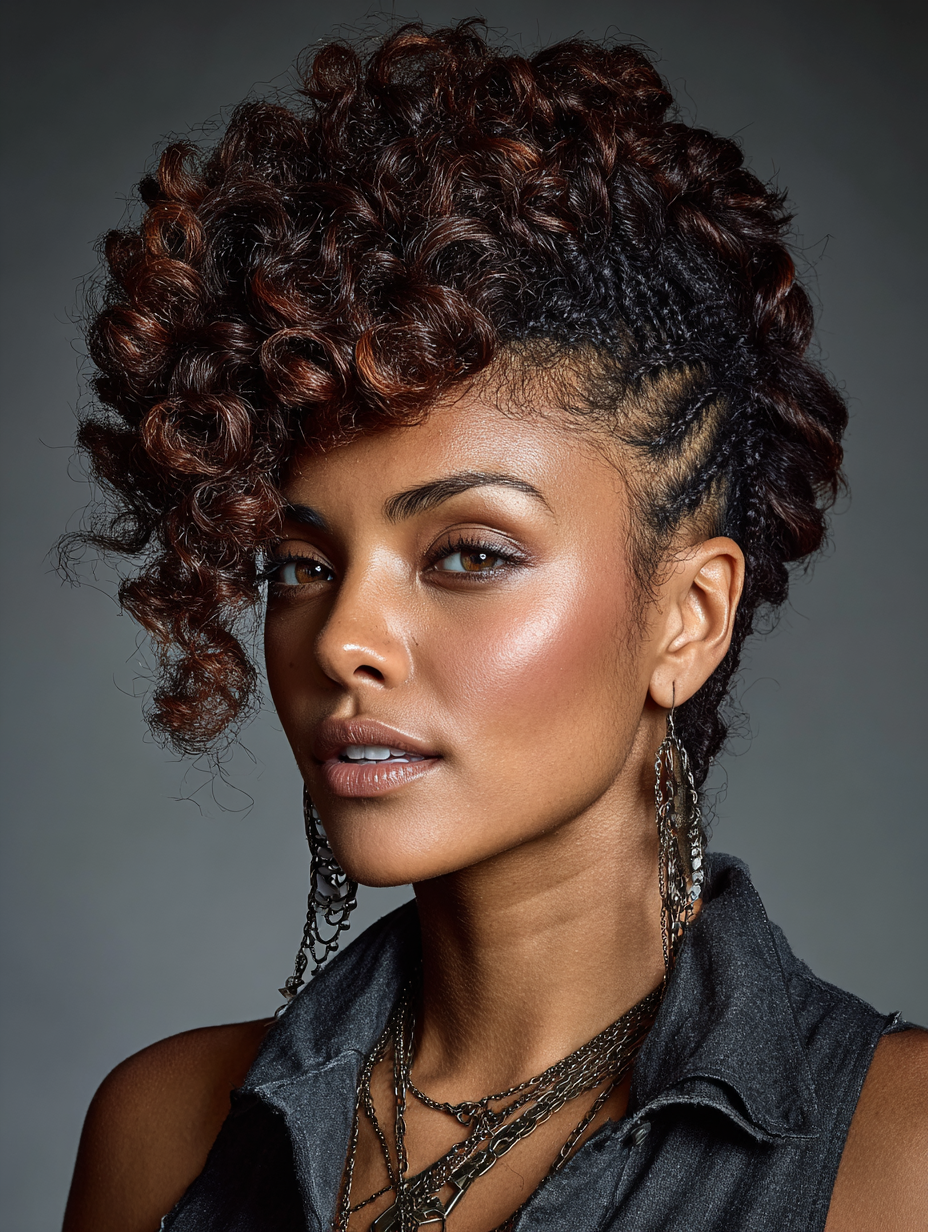 Braids In Front Curly Hair In Back: Faux Hawk Braid with Curl Burst
