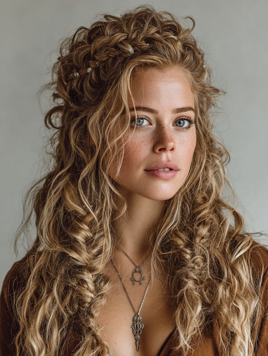 Braids In Front Curly Hair In Back: The Goddess Braid Cascade