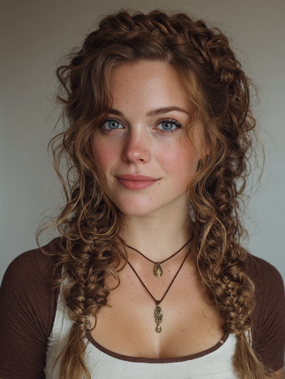 Braids In Front Curly Hair In Back: Dutch Braids with Curly Pigtails