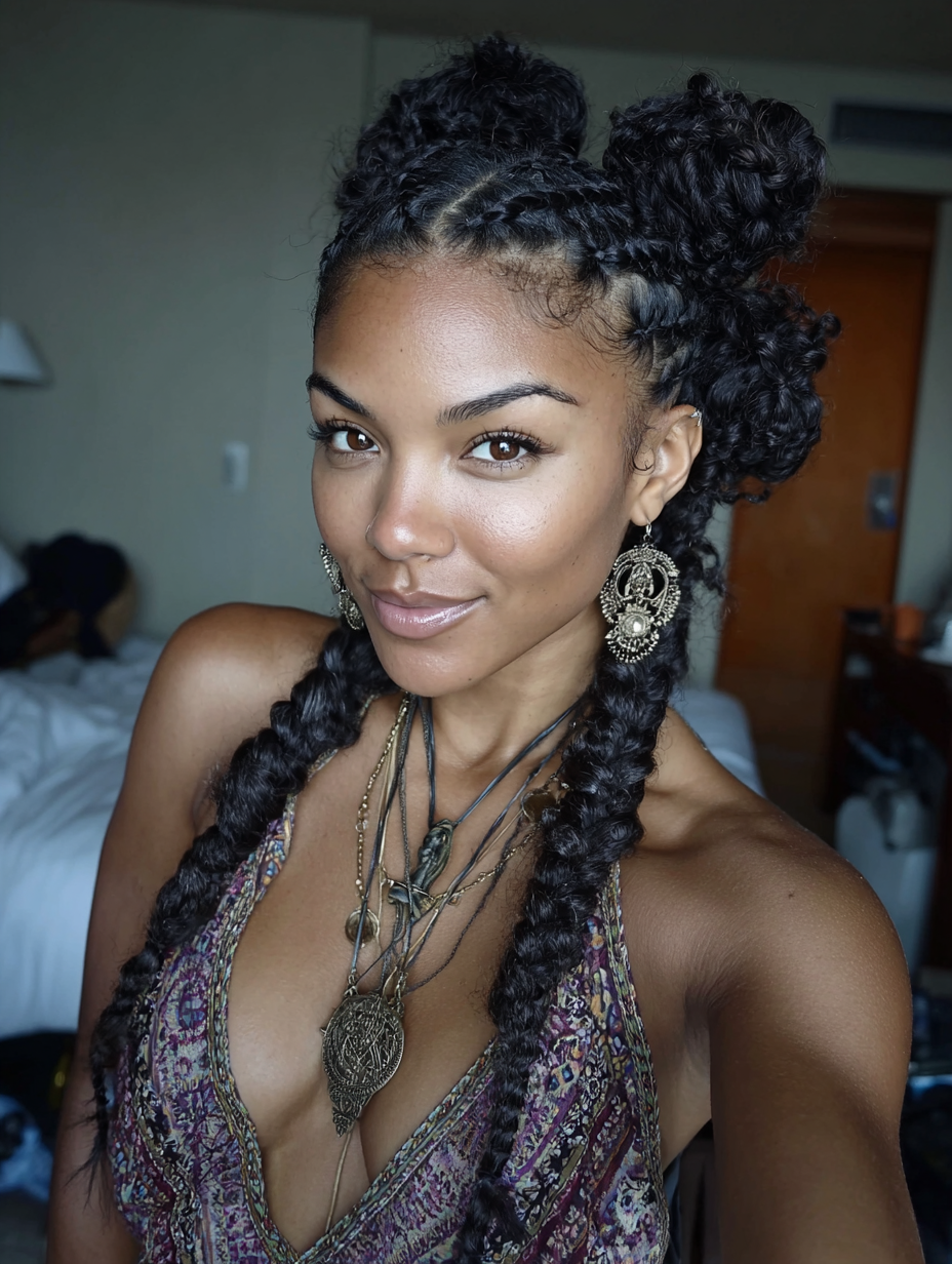 Braids In Front Curly Hair In Back: Stitch Braids with Curly Ends