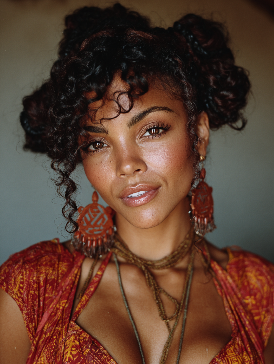Braids In Front Curly Hair In Back: Braided Bantu Knots with Curly Accents