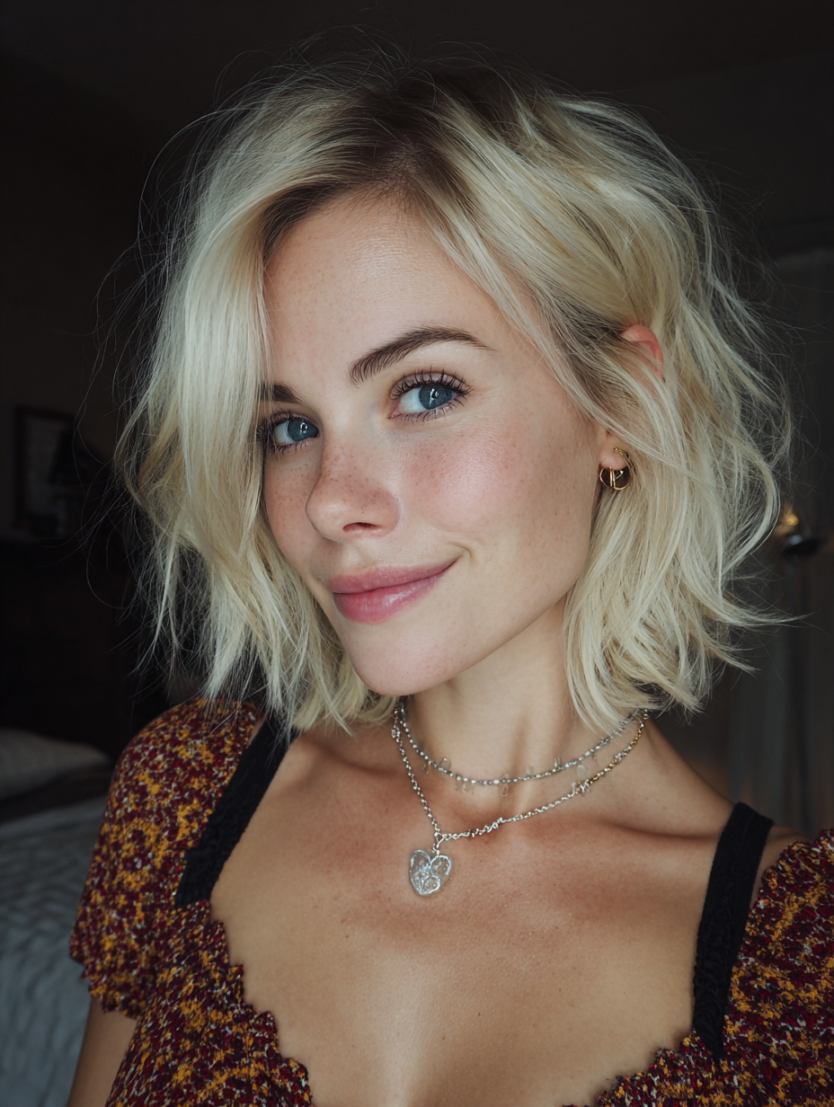 Edgy Blonde Hair: Messy Bob with Dark Roots