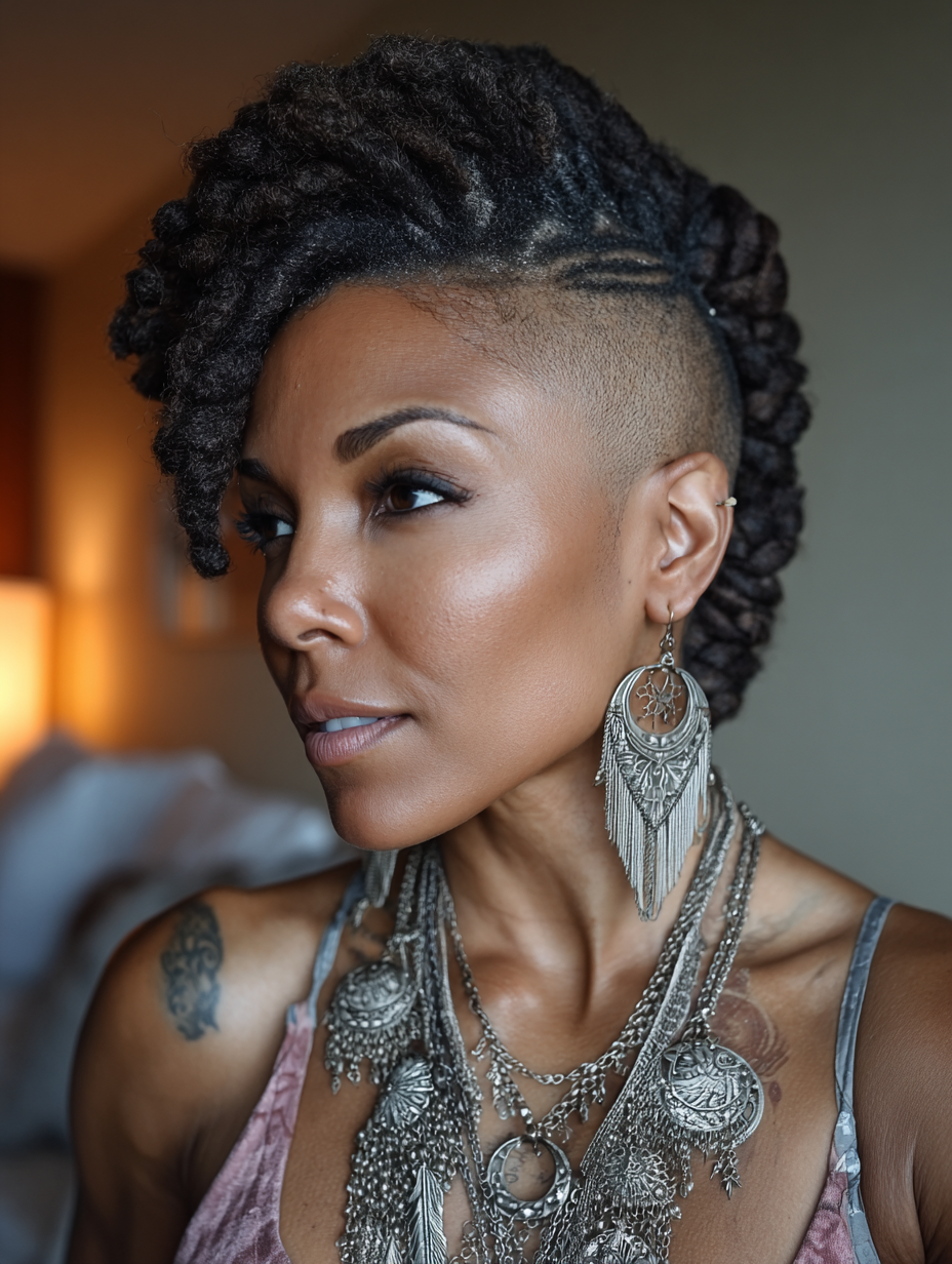 Curly Natural Hair Mohawk with Side Braid