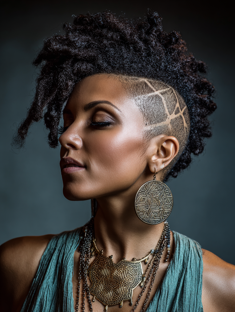 Natural Hair Mohawk with Geometric Cutout