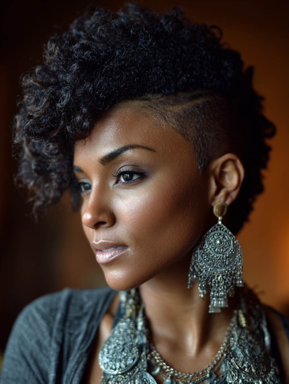 Deep Side Part Natural Hair Mohawk