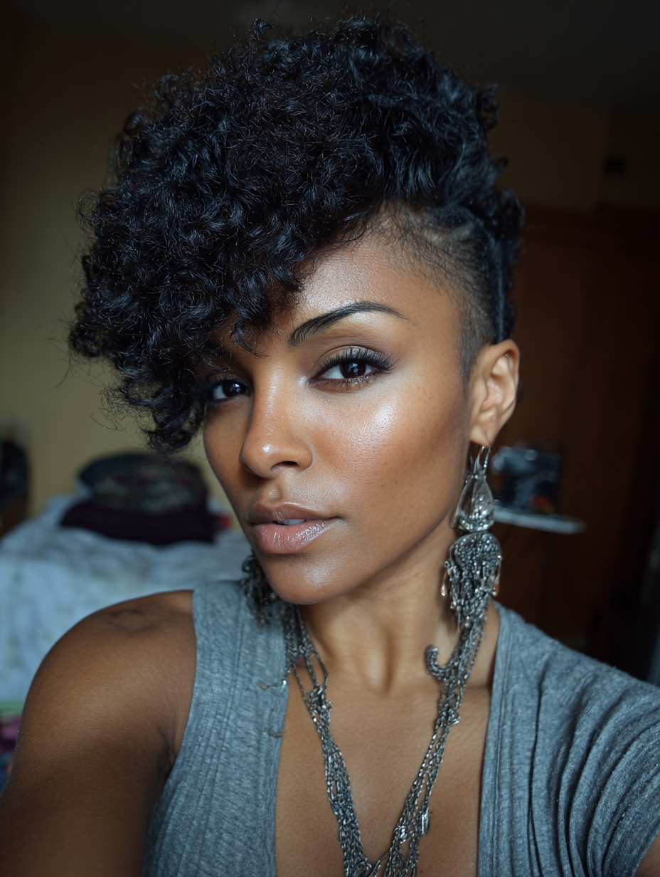 Natural Hair Mohawk with Side Swept Bangs