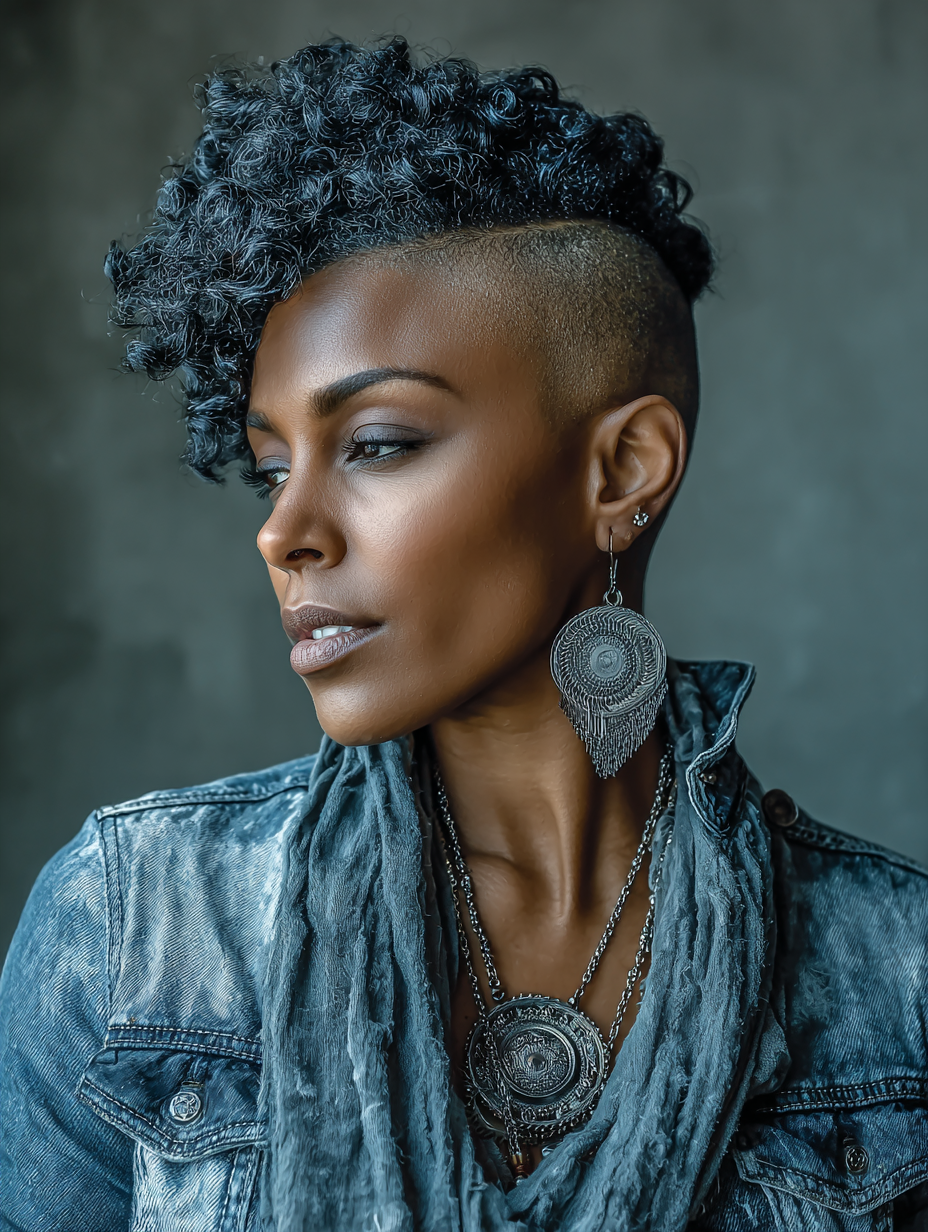 Natural Hair Mohawk with Shaved Nape