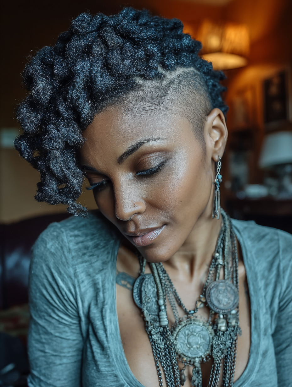 Twisted Natural Hair Mohawk with Temple Shave